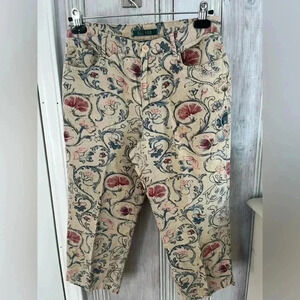 LAUREN RALPH LAUREN Cropped Linen Cotton Floral Print pant 4 cottage prep